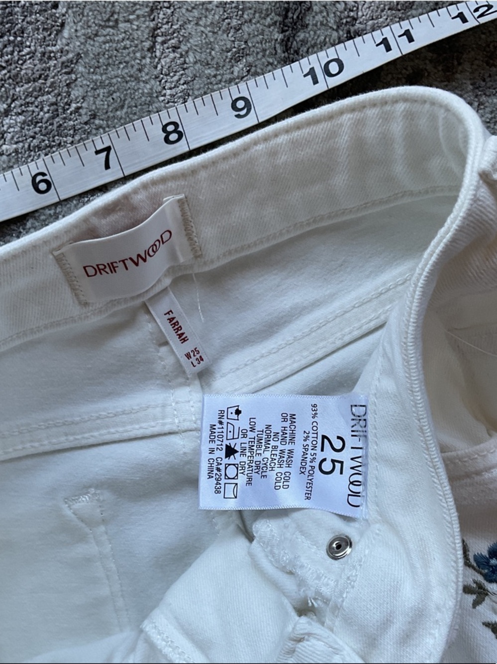 DRIFTWOOD White Jeans with Blue Floral Embroidery - Picture 8 of 10